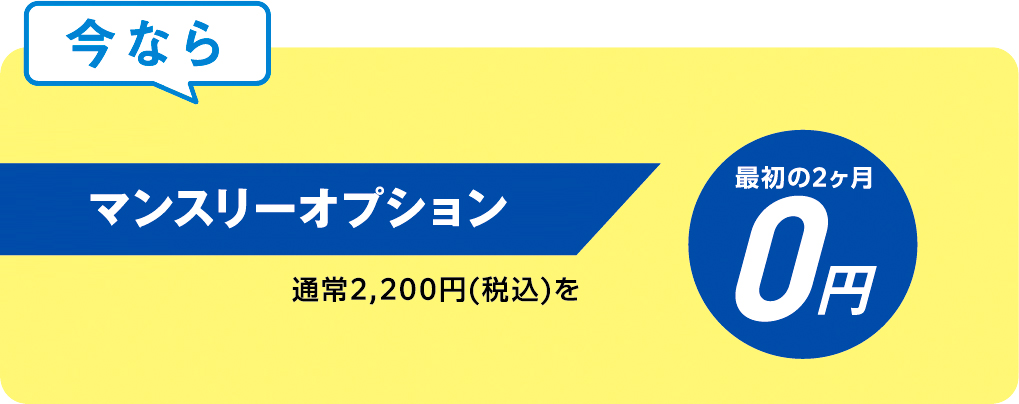 今なら マンスリーオプション 通常2,200円（税込）を 最初の2ヶ月0円